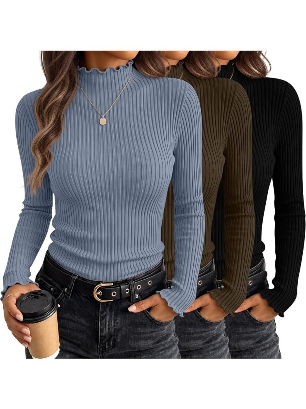 3 Pack Women's Long Sleeve Mock Turtleneck Shirts - Versatile Casual Tops